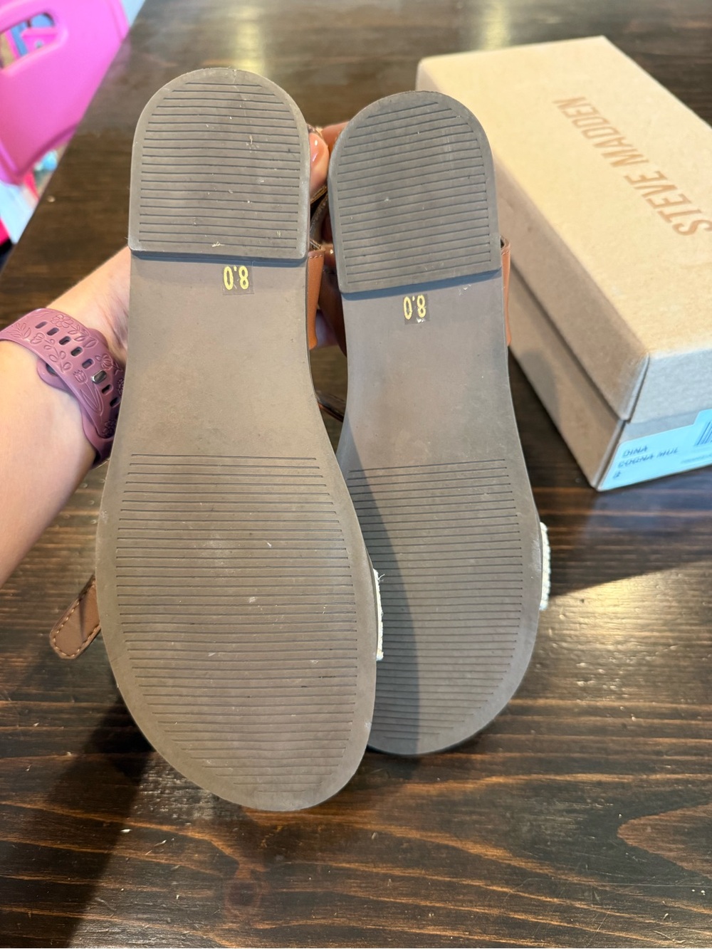 Steve Madden Dina Cognac & Cream Women's Sandals - Picture 5 of 5